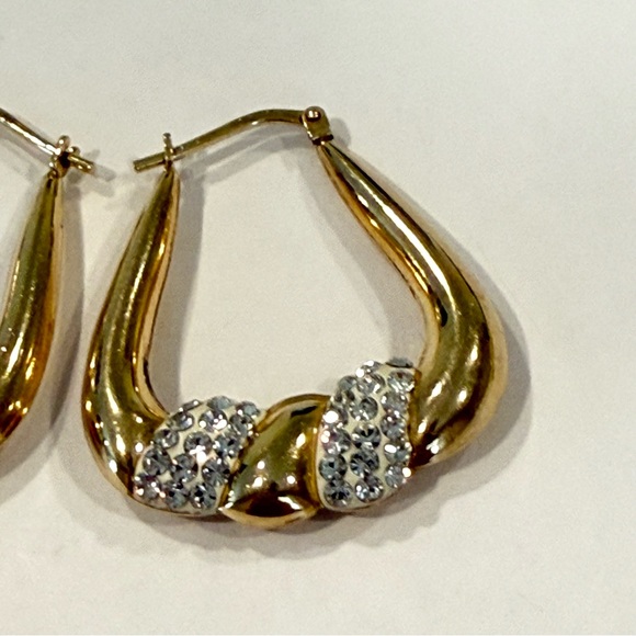 Jordan Mom 925 Sterling Silver Gold Vermeil Rhinestone Hoop Earrings Statment - Picture 8 of 8